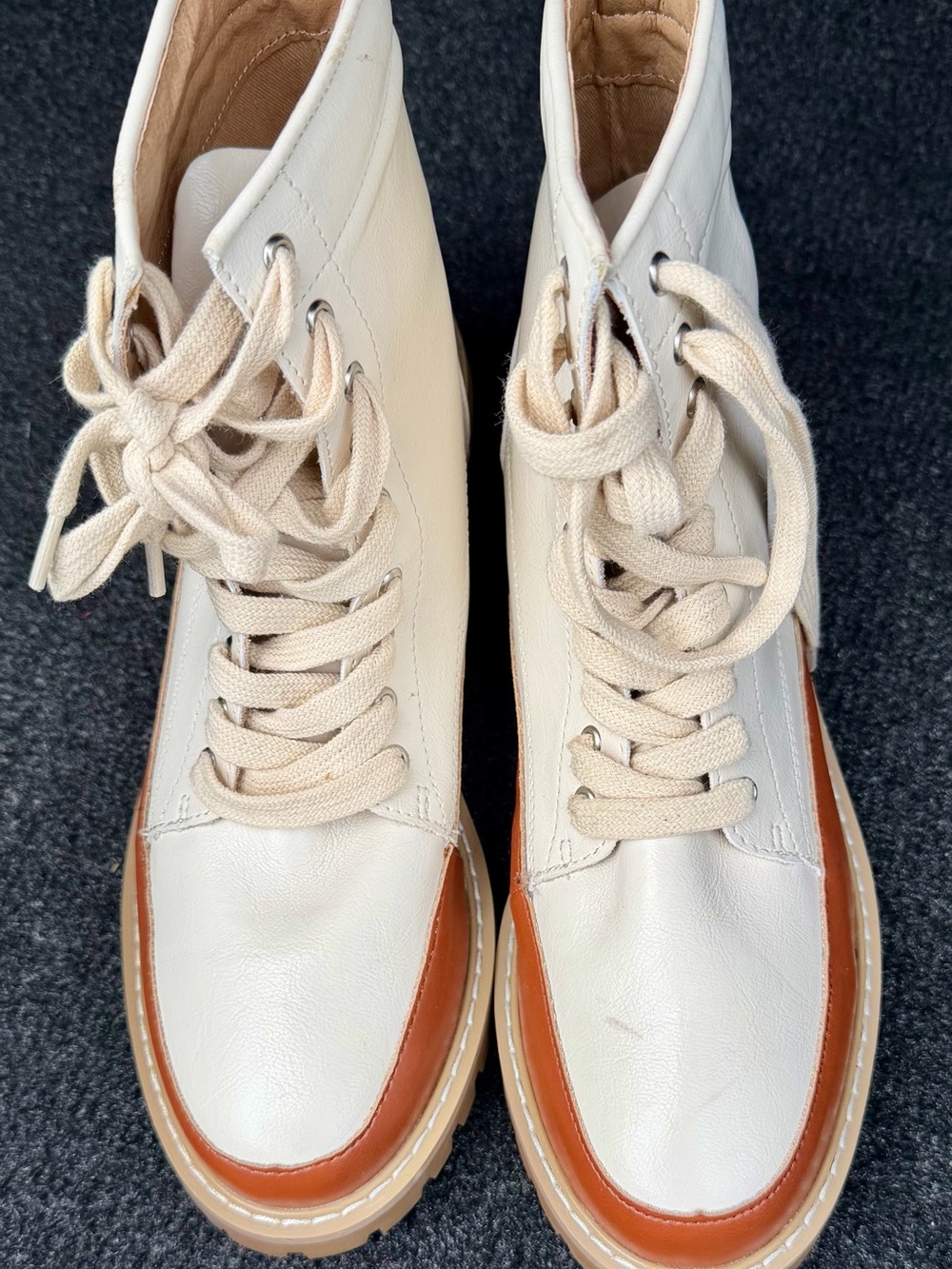 Cream & Brown Women's Lace-Up Combat Boots